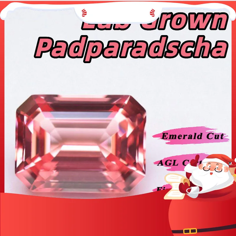 

Lab Grown Padparadscha Emerald Cut Fire Lotus Color Charms Jewelry Rings Making Main Materials Selectable AGL Certificate