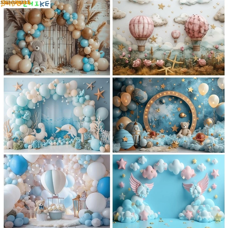 

Happy Birthday Party Photography Backdrop Baby Shower Newborn Portrait Colorful Balloon Arch Decor Photo Studio Background AR-03