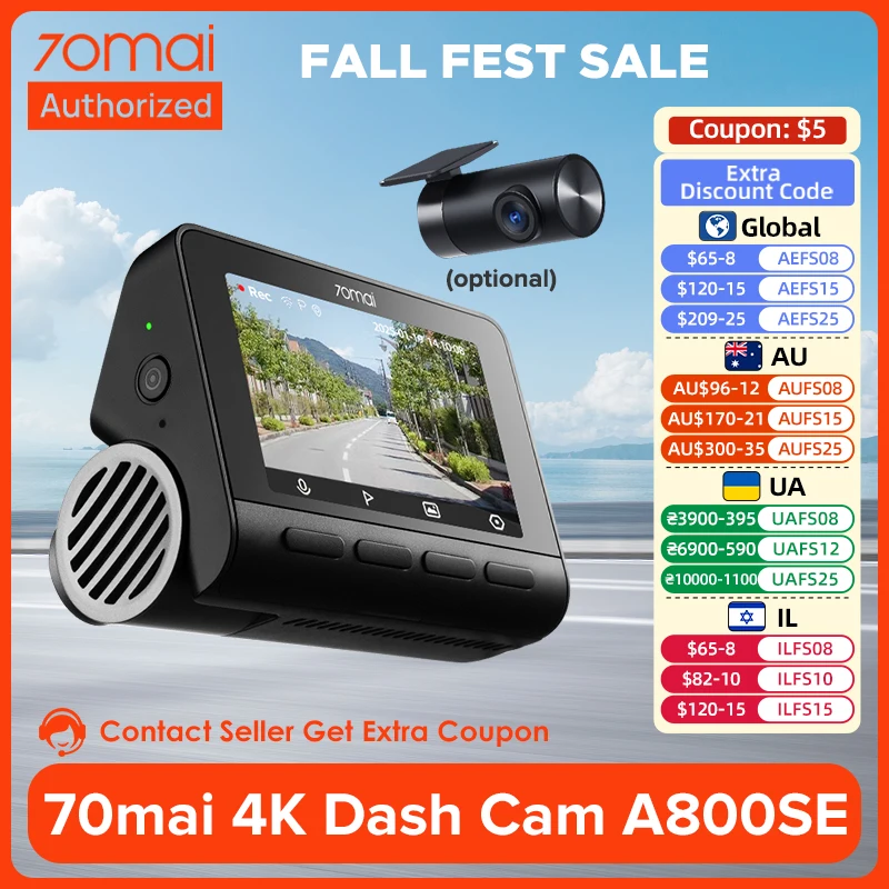 70mai 4K Car DVR with Night Vision & Parking Monitor