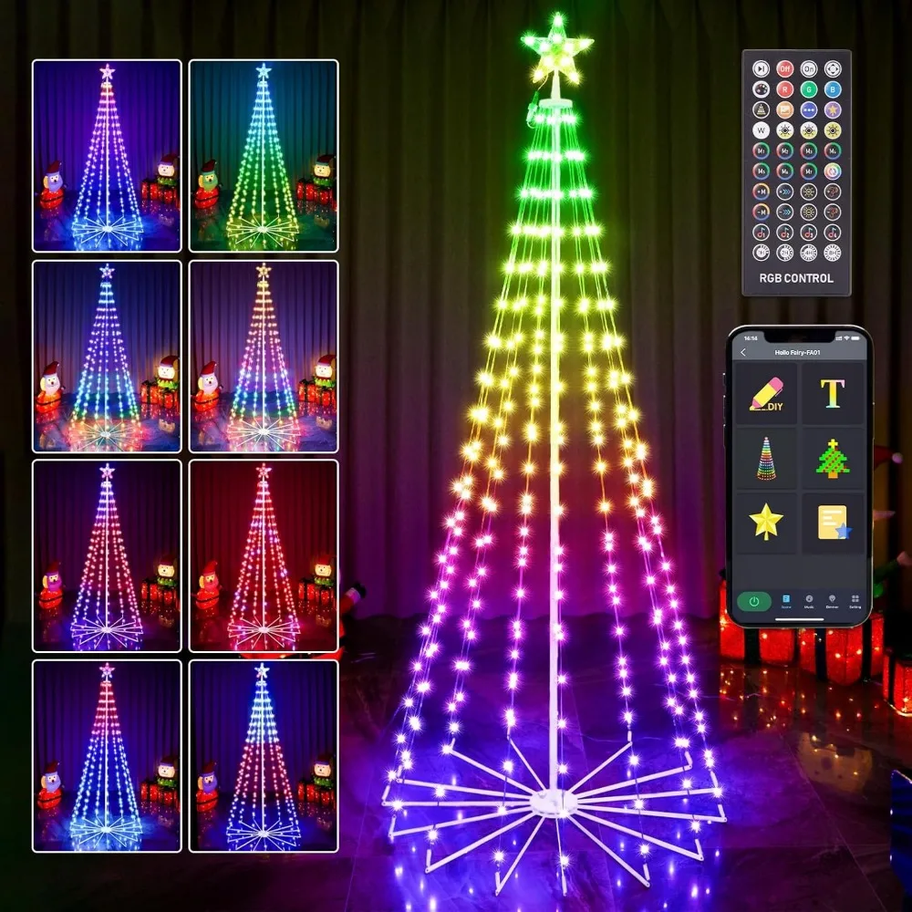 

7FT 295LED Outdoor Christmas Tree, RGB Color Change Prelit Smart Cone and Remote App Control, DIY Multi-Color Lightshow.