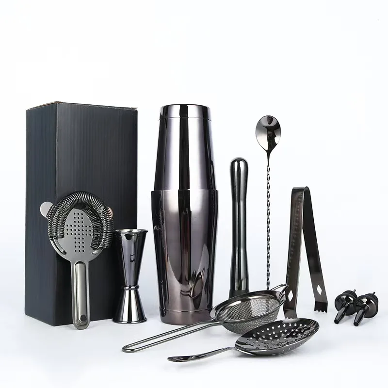 Professional Bartender Tools Bartender Kit Wood Frame Stainless Steel Custom Logo