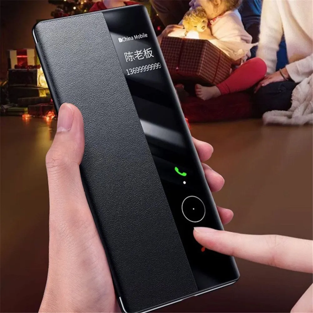 حافظة مغناطيسية فاخرة من جلد البقر لهاتف هواوي Mate70 Pro 70 RS غطاء عرض النافذة