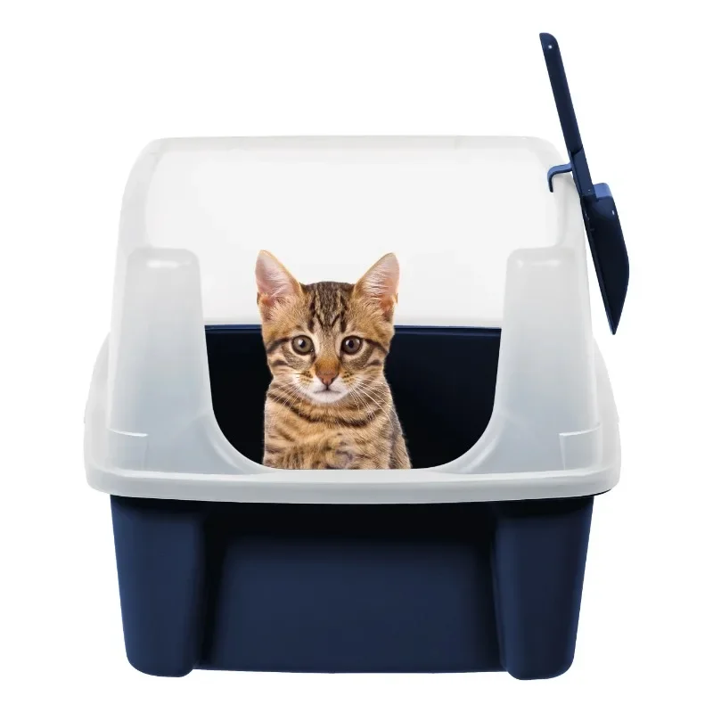 

HOME.new High Sided Open Top Cat Litter Box with Scoop, Navy,Fast delivery