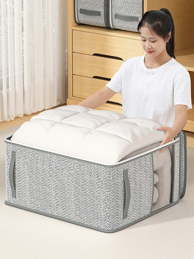 1PC gray clothes storage bag, quilt storage bag, wardrobe clothes sorting bag, with window storage bag, waterproof storage bag,