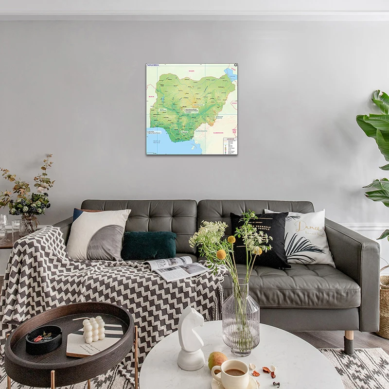 Nigeria mapa topograficzna 60*60cm obraz na płótnie dekoracyjny plakat artystyczny i druki szkolne materiały dydaktyczne Home Decor