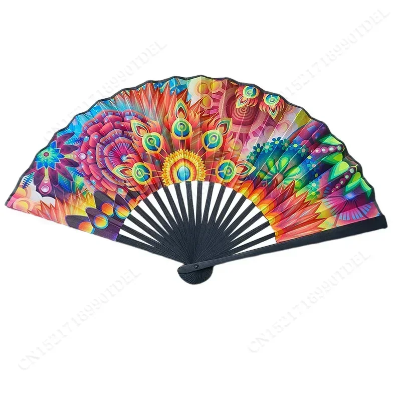 مروحة عظم خيزران كلاسيكية قابلة للطي ، مراوح يد سوداء ، تبريد قوس قزح ، مروحة محمولة باليد ، أداء مهرجان ، مراوح رقص ، طباعة ، 23 أو