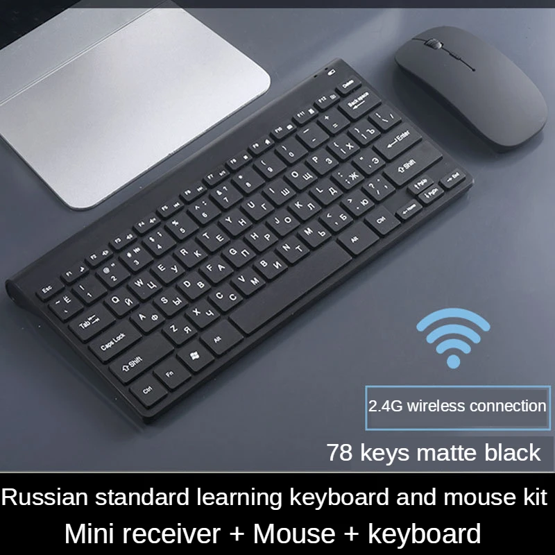 Imagem -02 - Bluetooth-compatível 2.4ghz Silencioso Bluetooth Teclado sem Fio e Mouse Combinação Fino Teclado Conjunto de Rato Óptico Russo Layout