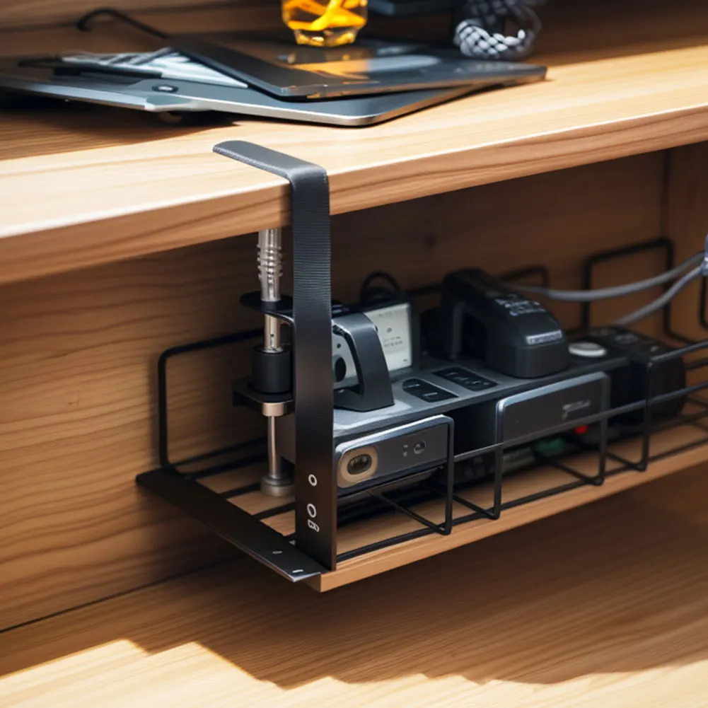 Undertable Storage Rack โลหะโต๊ะคอมพิวเตอร์สายไฟไม่มีเจาะสายไฟชั้นวางสําหรับ Home Office Workstation