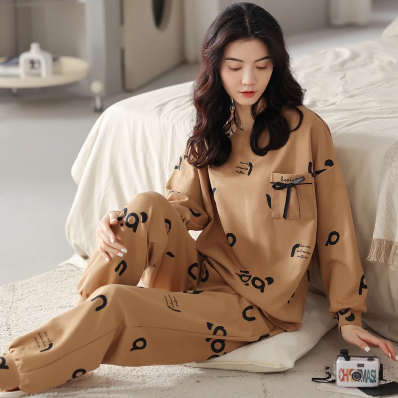 

Pajama Sets Plus Size Women Winter Weight Bridesmaid Printed Casual Rayon Nightwears Thin Crew Neck Gray Full Length Lightweight