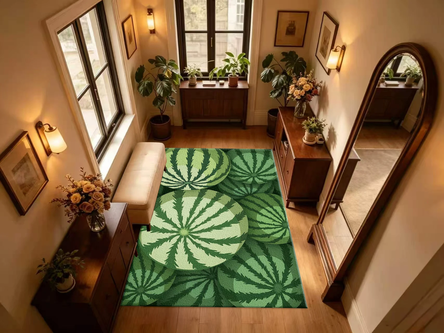 Cartoon Watermelon Fruit Seamless Pattern Carpet Flooring Summer Fresh Tropical Fruit Household Wall-To-Wall Decor Floor Mat
