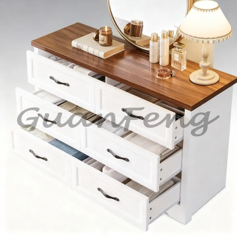 Modern White 6‑Drawer Dresser Wholesale Clothes Storage Cabinet with Metal Handles for Living Room Bedroom