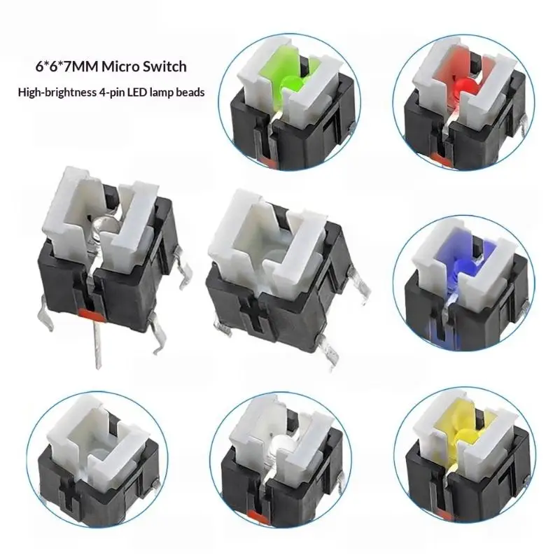 10Pcs LED Tactile Push Switch 6x6mm Self Reset Momentary Through Hole Button for RC Toy Modification Projects