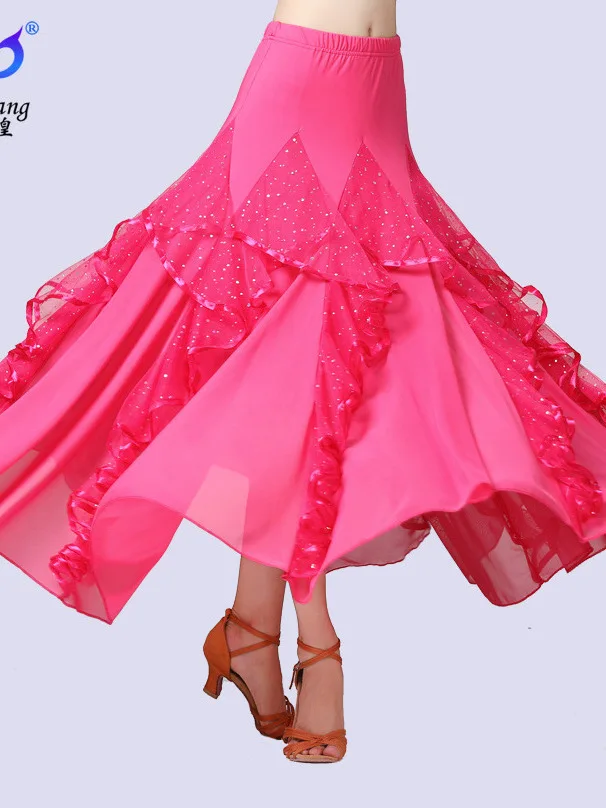 Modern Dance Skirt New Sequin Big Swing Skirt Ballroom Dancing Social Dance Skirt Dance Practice Clothes Competition Clothes