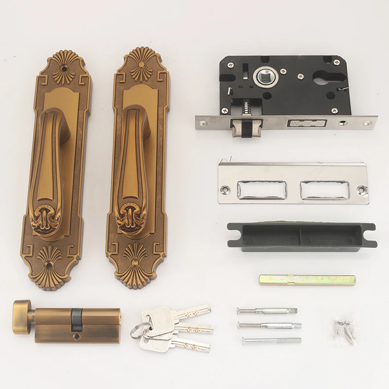 Новый дверной замок из цельного дерева в китайском стиле для внутренних спален, магнитный/бесшумный латунный замок с ручкой для бытовых дверей