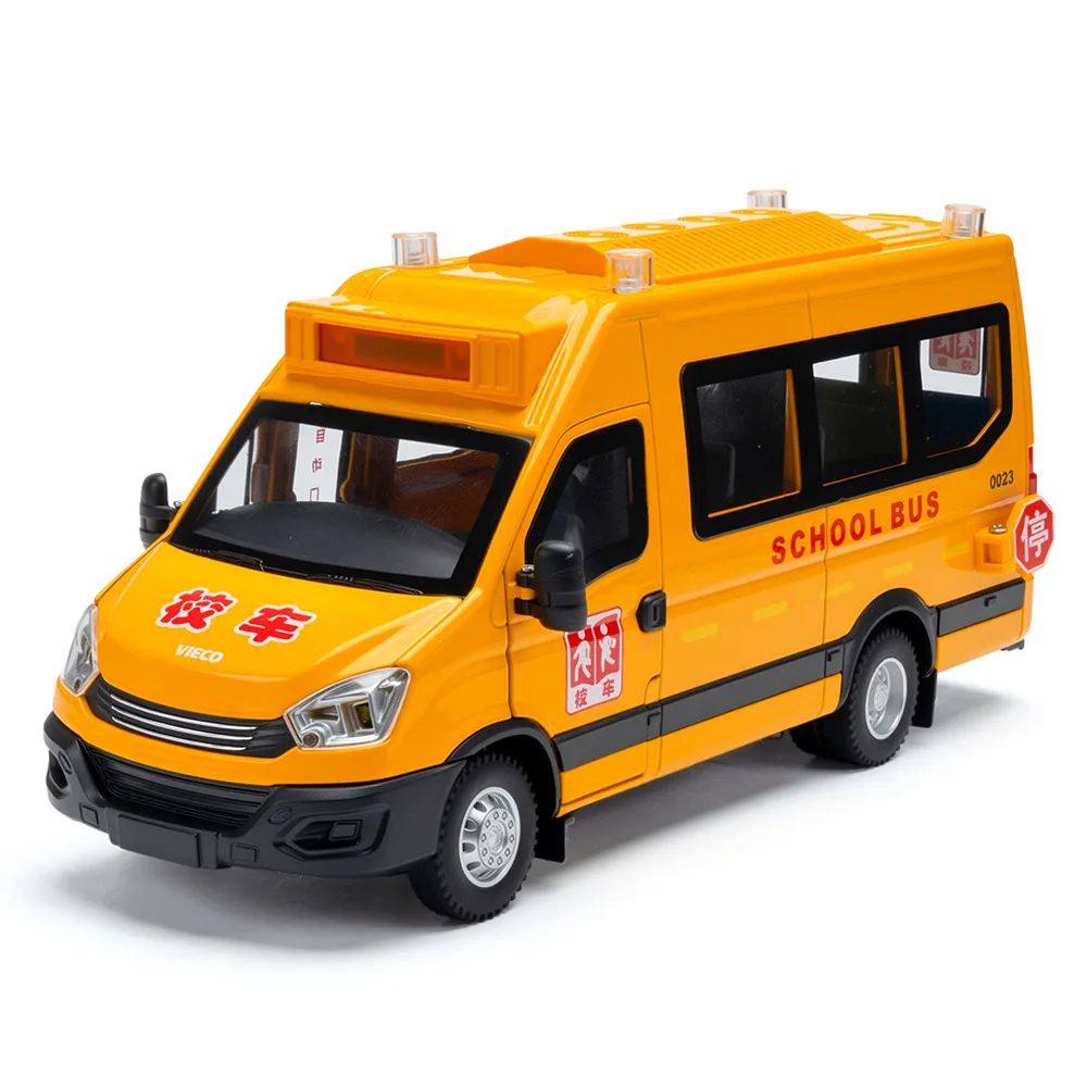 1:24 School Bus Ambulance Miniature Toys Diecast Alloy Models Car Four Wheel Suspension Sound Light Pull Back Vehices Boys Gifts