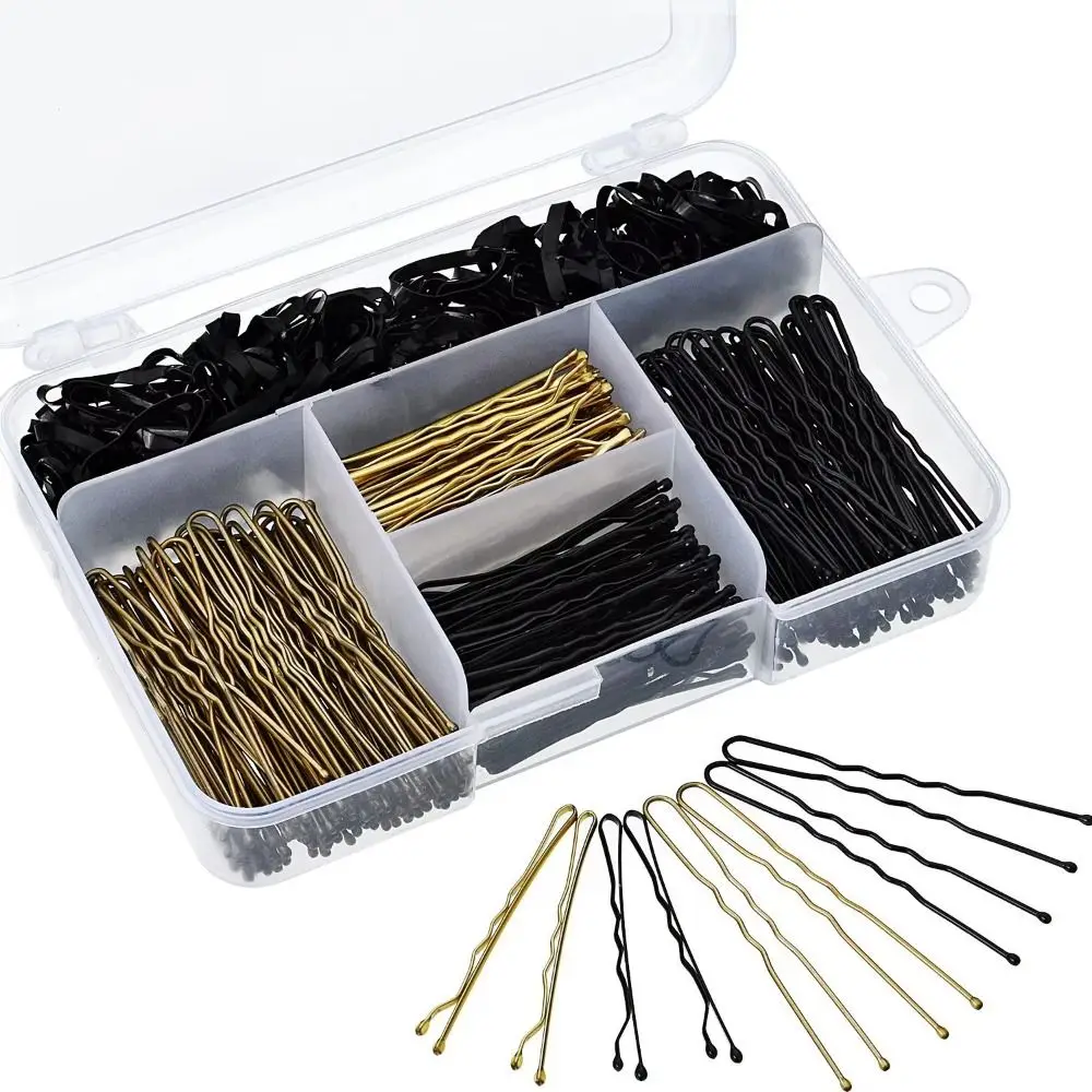 300Pcs U-Shaped ‌Women's Bobby Pins Kit Curly Wavy Assorted Pack Metal Hair Clips Solid Non Slip Hairstyle Hairpins Wedding