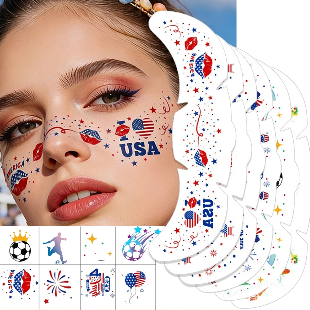 

6Pcs/Sheet Waterproof Freckle Tattoo Stickers USA Flag Face Decals And Soccer Sport Decor Game Temporary Face Art