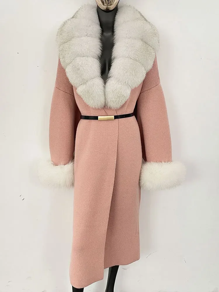 Fashion 2024 New Autumn Winter Warm Knitwear Real Fox Fur Coat Women Knitted Natural Raccoon Fur Jacket Knitwear Janker Female