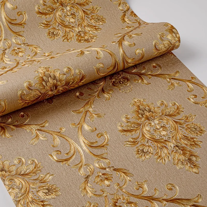 

Рулонные обои в европейском стиле класса люкс с дамасским узором, 3D-рельефные, темно-кофейные, с цветочным принтом, для гостиной и спальни