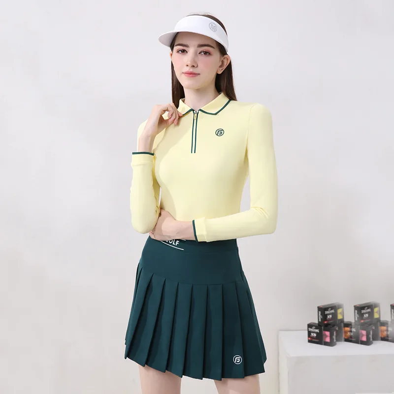 Golf Shirt Long Sleeve Women Autumn Top Clothing 2024 New Pleated Skirt Tennis Badminton Wear Fitness Training Suit