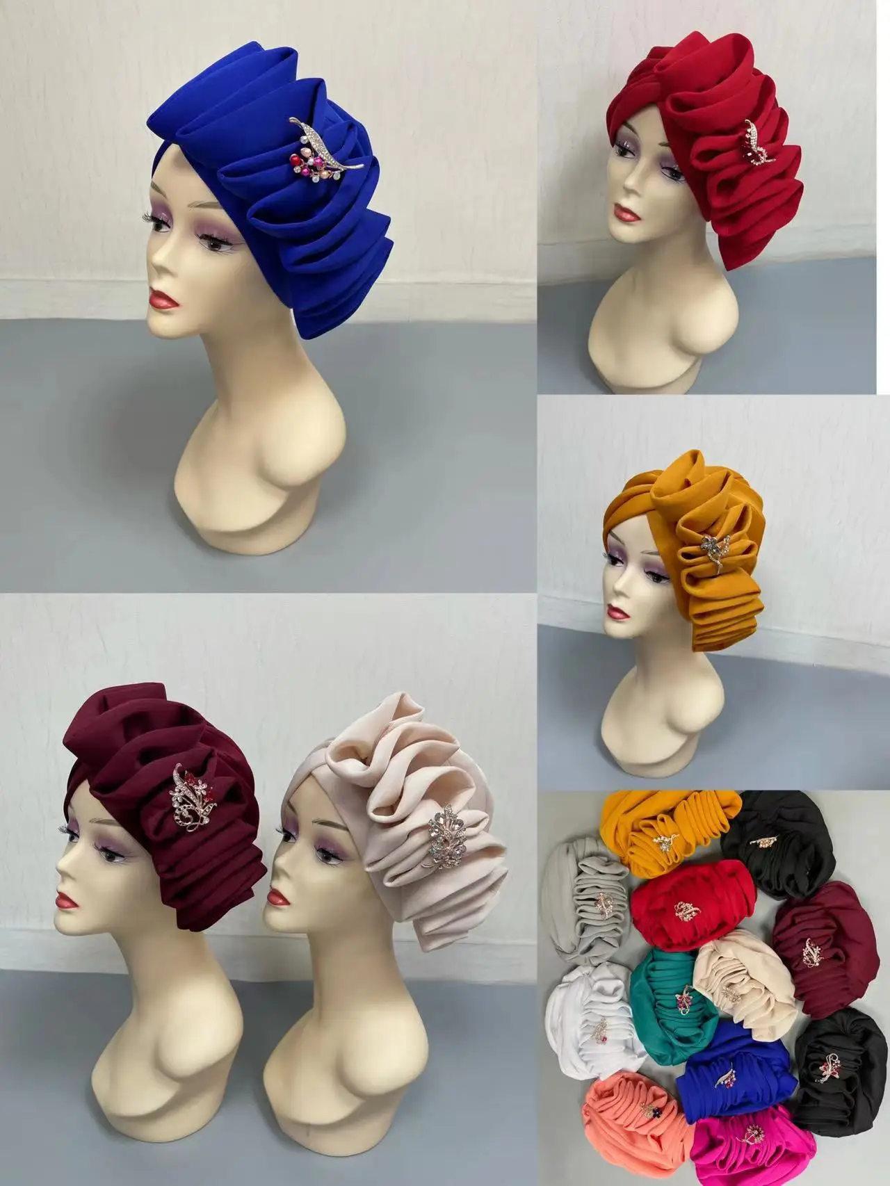 

African Gele Headtie With Big Flower Nigerian Already Made Auto Gele Turban Cap African Aso Ebi Gele Aaso Oke 12 Pcs/Pack