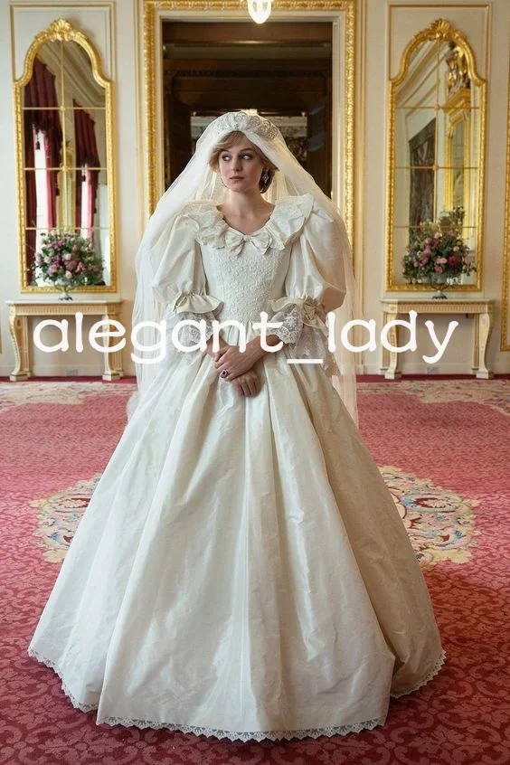 Robes de mariée vintage des années 1980 à manches longues "la couronne" dentelle taffetas cathédrale train robe de mariée princesse royale personnalisée