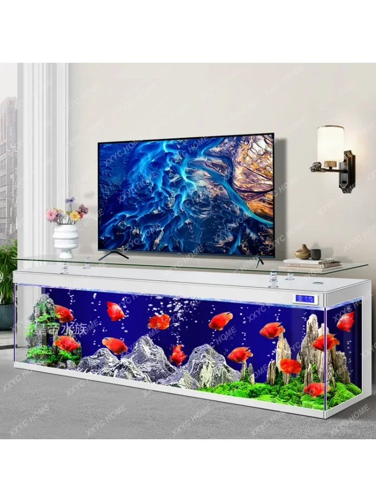 Super White Glass Advanced Internet Celebrity TV Cabinet Fish Tank Integrated Household Small Living Room Ecological Aquarium