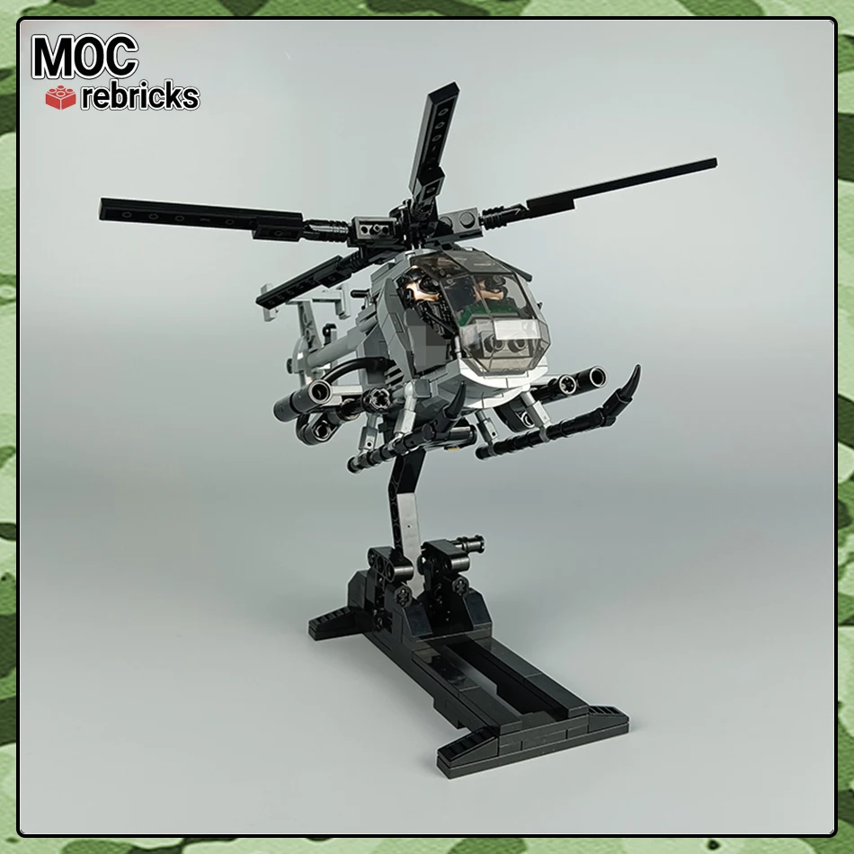 WW2 seria wojskowa MOC cegły MH-6 helikoptery przewożące żołnierzy klocki do budowy zestaw modeli DIY zabawki dla dzieci urodziny prezenty