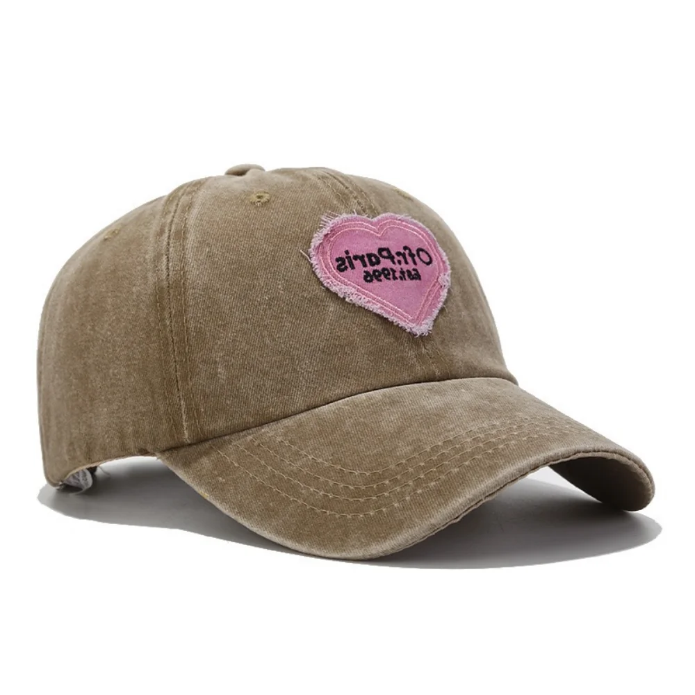 Y2K Trendy Distressed Heart-Patterned Fabric Label Letter Embroidery Baseball Cap, Suitable for Both Men and Women