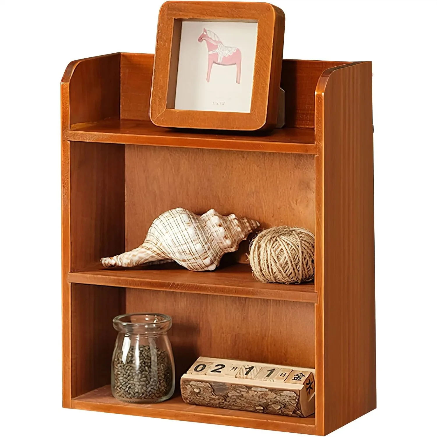 

3 Tier Vintage Display Shelf Freestanding & Wall Hanging Wooden Shadow Box for Crystals, Stones, Essential Oils