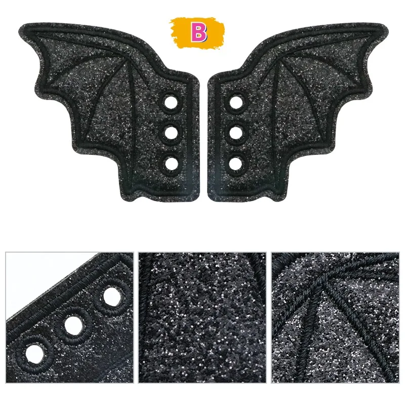 1 คู่ Bling ค้างคาวปีกรองเท้าเย็บปักถักร้อย DIY Charm ตกแต่งสําหรับรองเท้าผ้าใบเสื้อผ้า Shoelaces Punk ฮาโลวีนของขวัญอุปกรณ์เสริม
