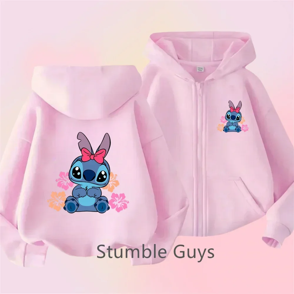 

New Disney Stitch Anime Kids Clothing for Girls Baby Cardigan Coats for Boys Casual Sports Zipper Hoodies