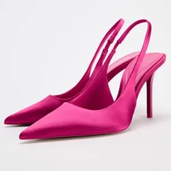 luxury pink women high heels shoes for party prom elegant Silk shallow slingbacks wedding bride pumps 2025 spring footwear