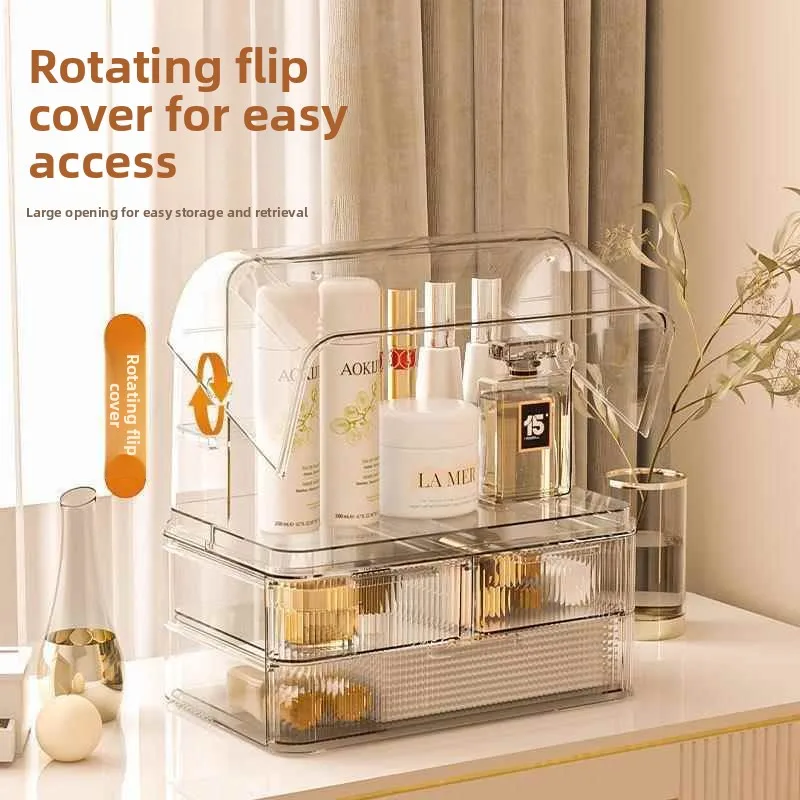 

Двухслойный пылезащитный органайзер для косметики с откидной крышкой, настольный кейс для макияжа, подставка для помад, роскошный органайзер для ухода за кожей