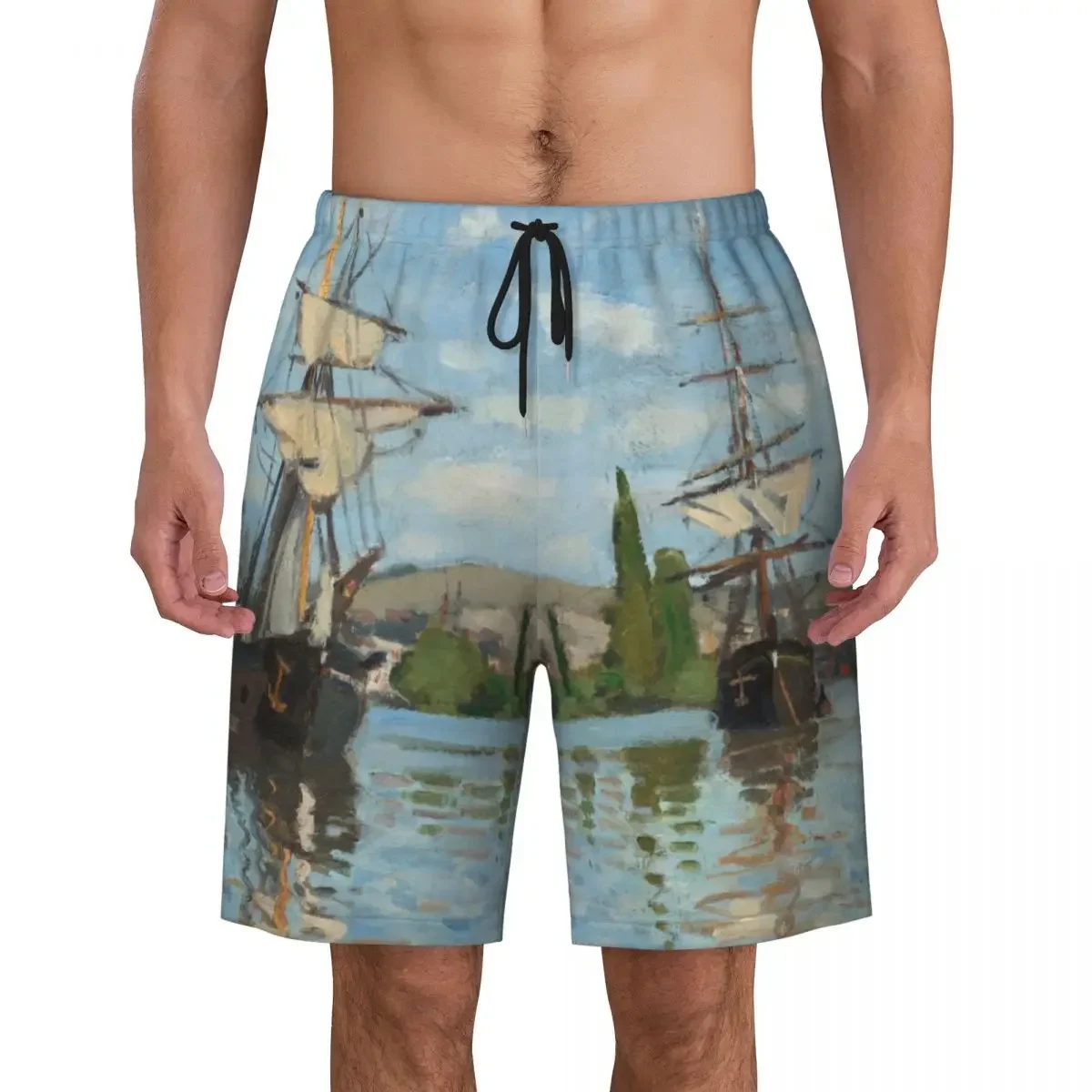 Ships Riding On The Seine At Rouen By Claude Boardshorts Quick Dry Board Shorts French Art Swim Trunks Print Bathing Suits