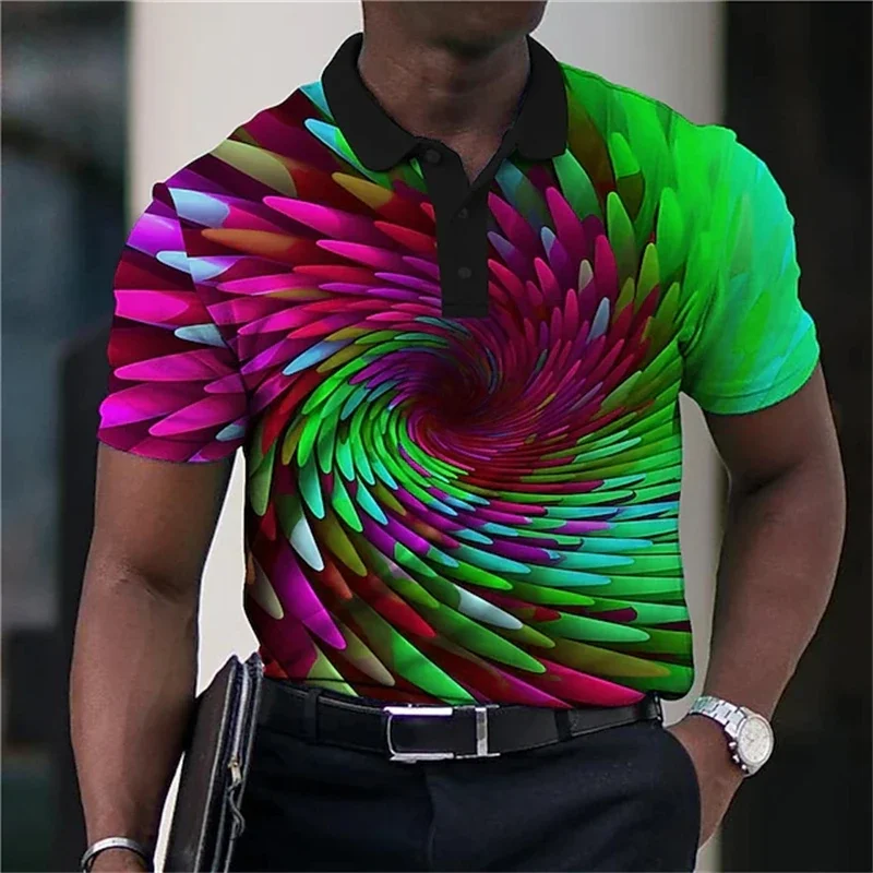 Summer Men\'s Collar Polo Shirt Golf Optical Illusion 3d Print Street Short Sleeves Print Clothing Designer Breathable Shirts