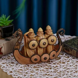 Viking Ship Soldier Resin Craft Soldier Shield Dragon Boat Creative Painted Home Retro Decoration Figurine Antique Home Decor