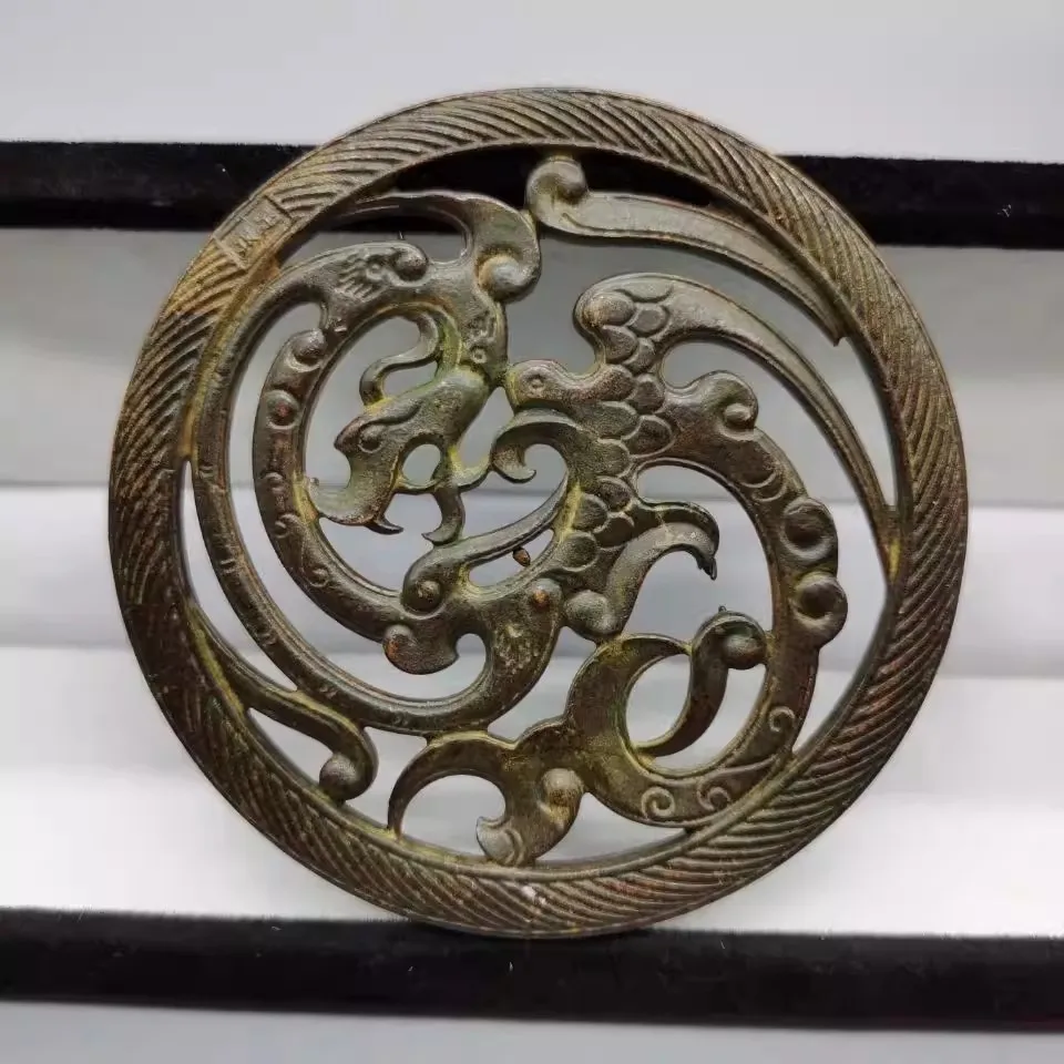 Old China Bronze Copper Handmade Hollow Out Dragon Phoenix Pendant Vintage Nostalgic Antique Collection