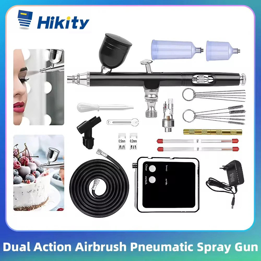Kit aérographe Hikity Airbrush 25 PSI, double action, portable, multifonction, pistolet de pulvérisation pour tatouage et ongles