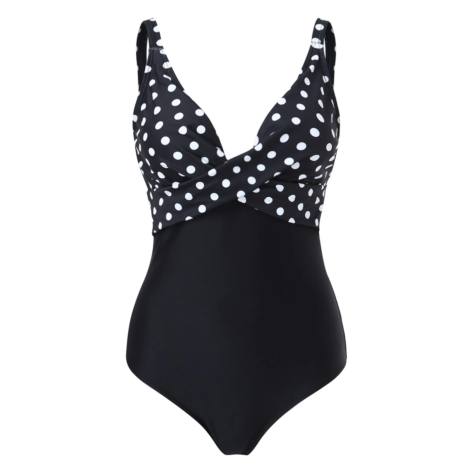 Sexy One-piece Large Size Polka Dot Swimwear Push Up Women Swimsuit Vintage Patchwork Female Bodysuit Bathing Suit Beachwear