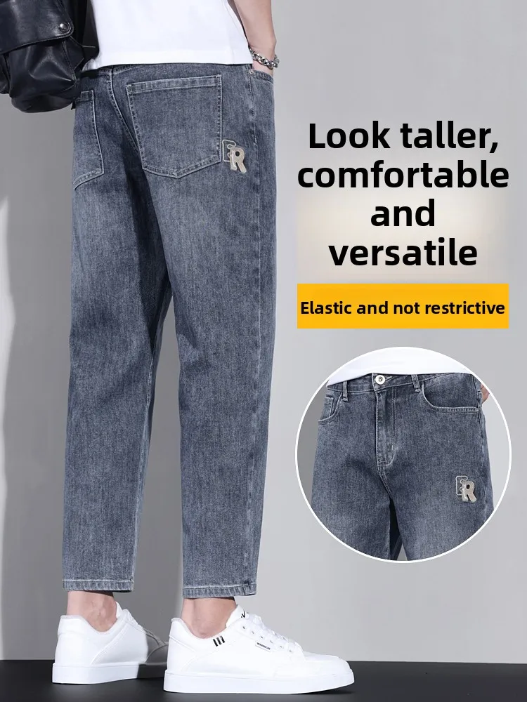 

Мужские летние джинсы в стиле ретро, свободные прямые, новые, эластичные, из хлопка и полиэстера...