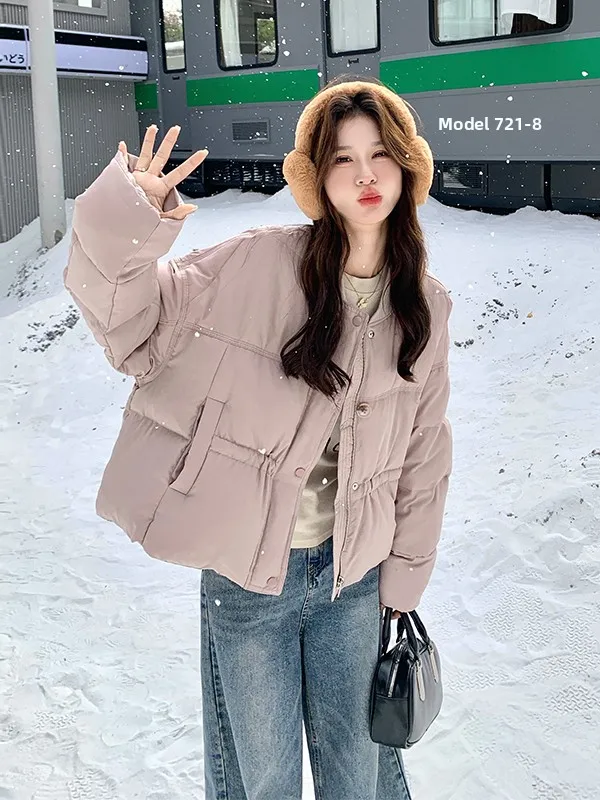 เสื้อแจ็คเก็ตผู้หญิงสีม่วงอ่อน 90 สีขาว ดูอั้น ดูอั้น แฟชั่นฤดูหนาว อุ่นสบาย ไซส์ใหญ่ ดูอ่อนเยาว์