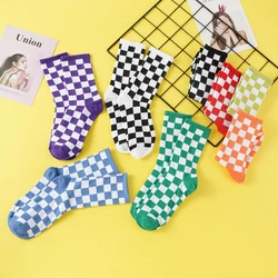 New Style Plaid Socks Children's Fashion Checkerboard Street Fashion Square Pattern Novel And Interesting Girls' Mid-Tube Socks