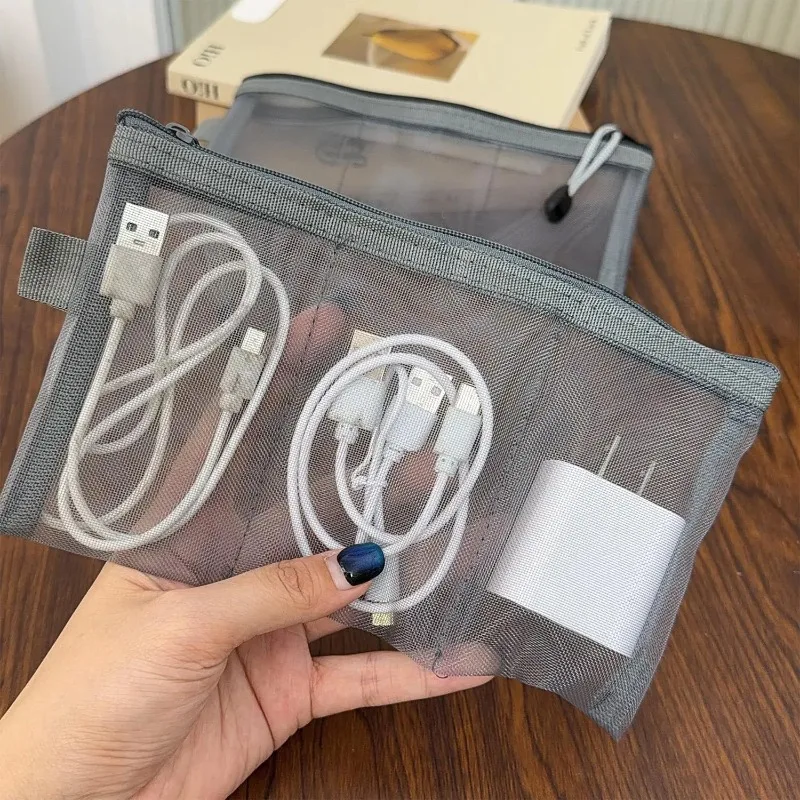 Korean Version Transparent and Simple Ins Stationery Portable Mesh Storage Bag Office School Supplies Office Supplies