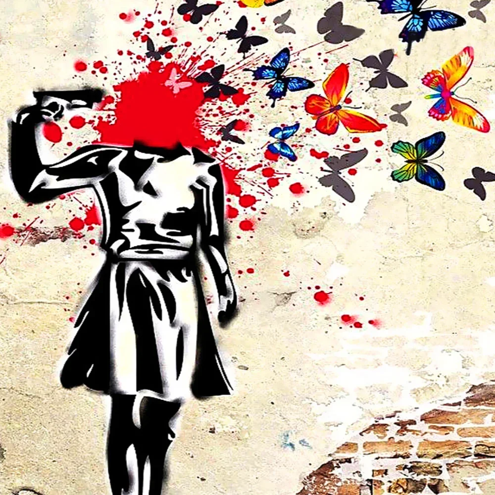 Banksy Butterfly Brains Girl Graffiti Art Tapestry Wall Hanging Bohemian Living Room Aesthetics Home Background Yoga Cloth Decor