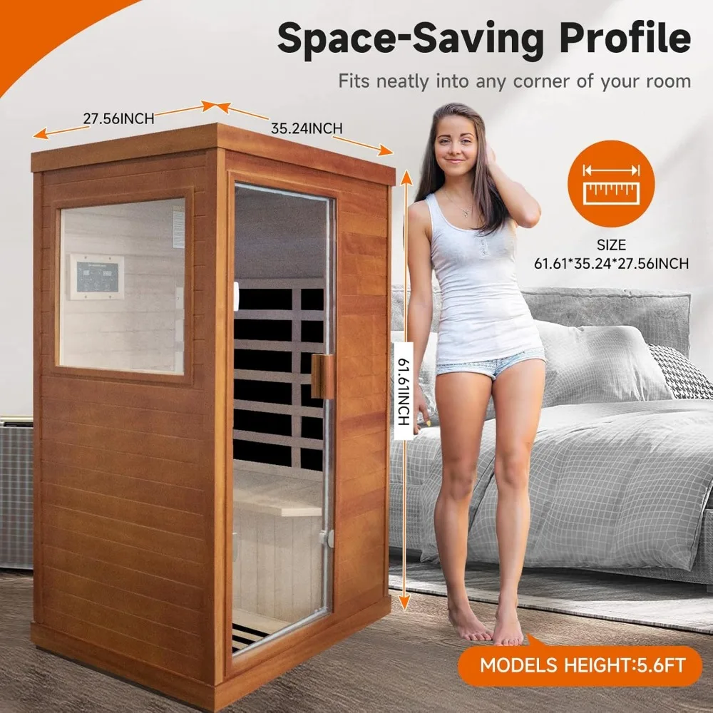 Sauna de infrarrojos lejanos Sauna casera Sala de spa Saunas de interior de madera de bajo EMF 800W con panel de control y puerta de vidrio templado, habitación: 35,2 * 2