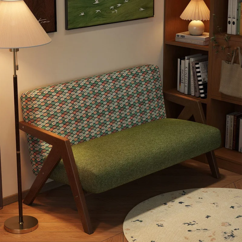 

Американский ретро диван из цельного дерева, старинный маленький диван для квартиры, двойная гостиная, квартира, отель, тканевый диван для проживания в семье