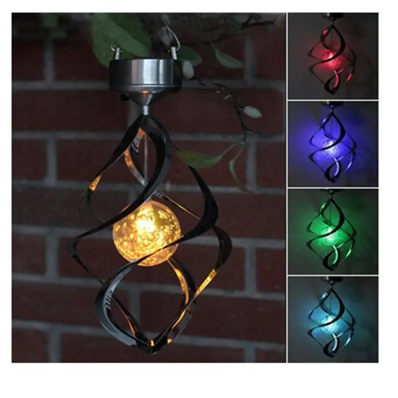 Solar Powered Outdoor LED Solar Round Ball Wind Chime LED Outdoor Solar Lantern Waterproof Automatic Changing Color Lights