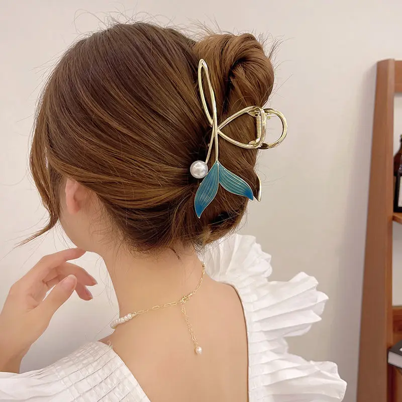 1/2pcs New Product Star Same Style Fish Tail Pearl Hair Clip Tail Clip High Grade Headwear Chinese Style Trendy Retro Grip Clip