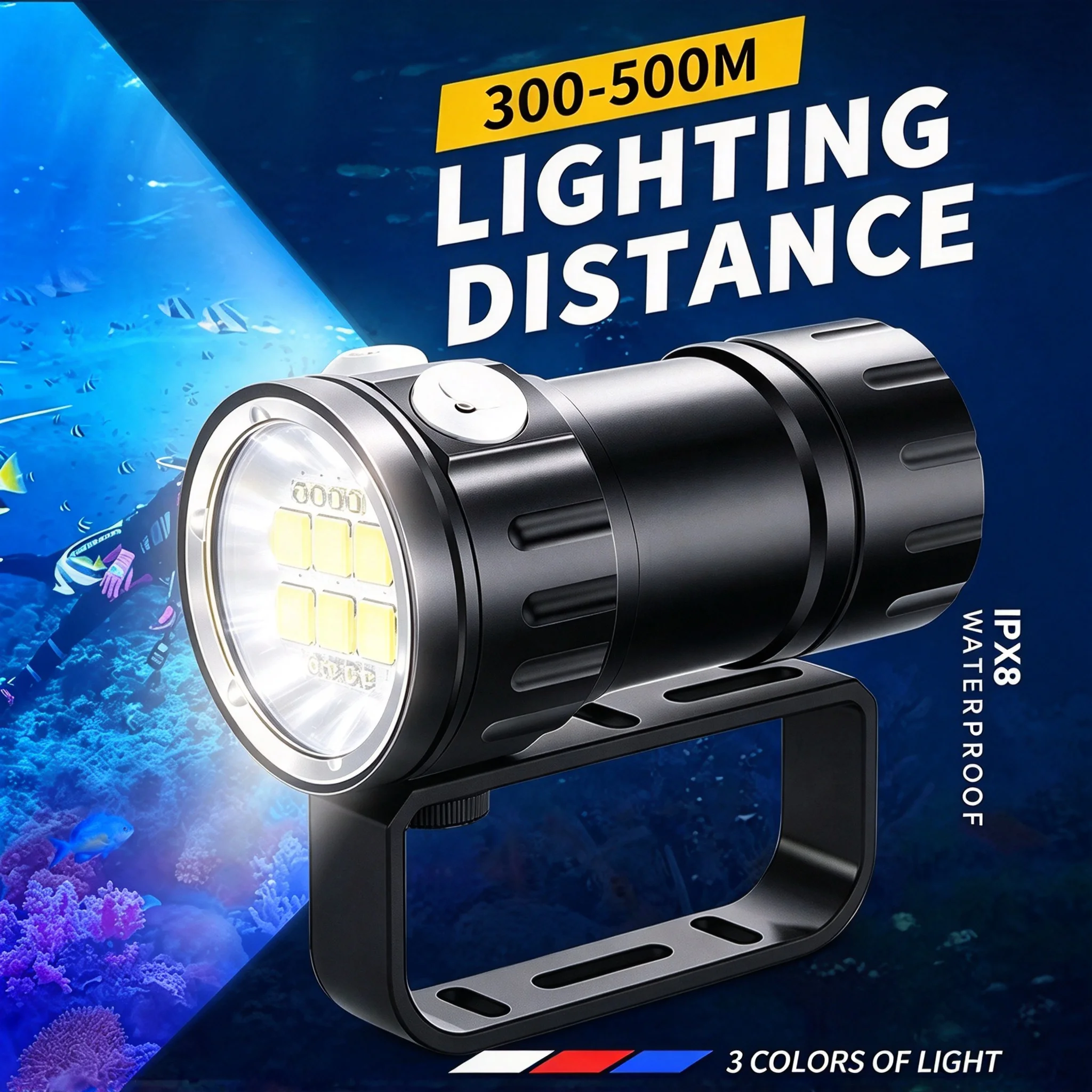 Professional Diving Video Lights Photography Fill Light 3 Light Colors Dive Torch for Snorkeling Underwater Camera Shooting